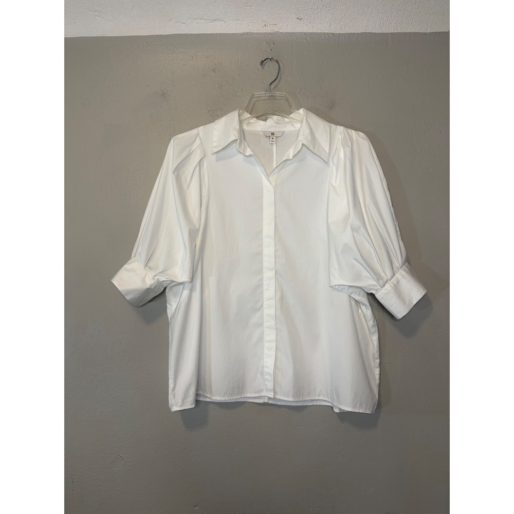 Banana Republic Womens XL White Puff Sleeve Poplin Button Down Blouse Shirt Top